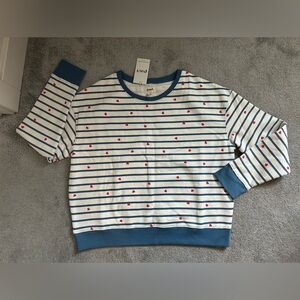 Pact Women’s Scattered Hearts Graphic Slouchy Sweatshirt Blue and Cream Large